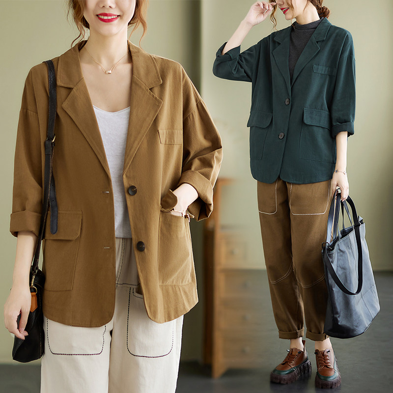 大码胖mm西装外套女韩版宽松小个子2022年新款春秋百搭休闲小西服