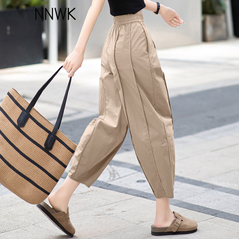 卡其色灯笼裤女2025新款夏季休闲女裤工装哈伦裤薄款镰刀裤九分裤