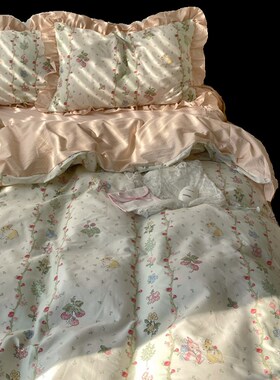 梨梦 小兔园 小清新可爱4x0支四件套全棉床单被套床裙床上用品