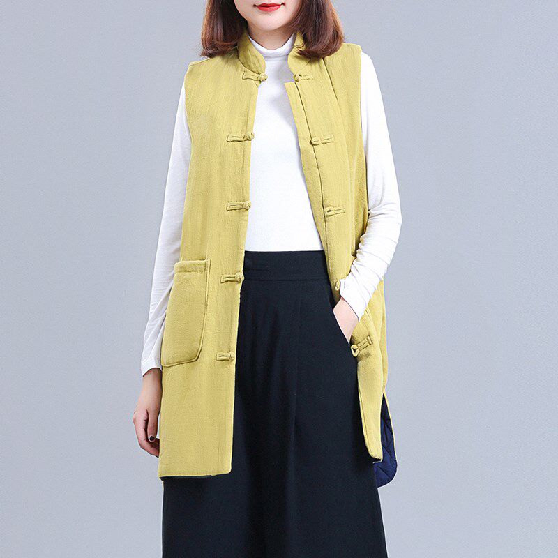 亚麻中国风背心女宽松复古2024新款秋冬棉麻马甲坎肩加厚马夹外穿