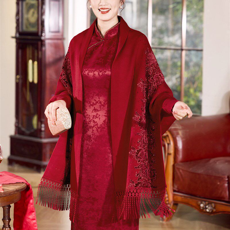 秋冬婚宴配旗袍的披肩婚礼妈妈礼服外搭喜婆婆高级感外套保暖披风