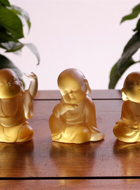 古法琉璃禅意小沙弥可爱小佛像办公室摆设创意小和尚家居摆件礼品