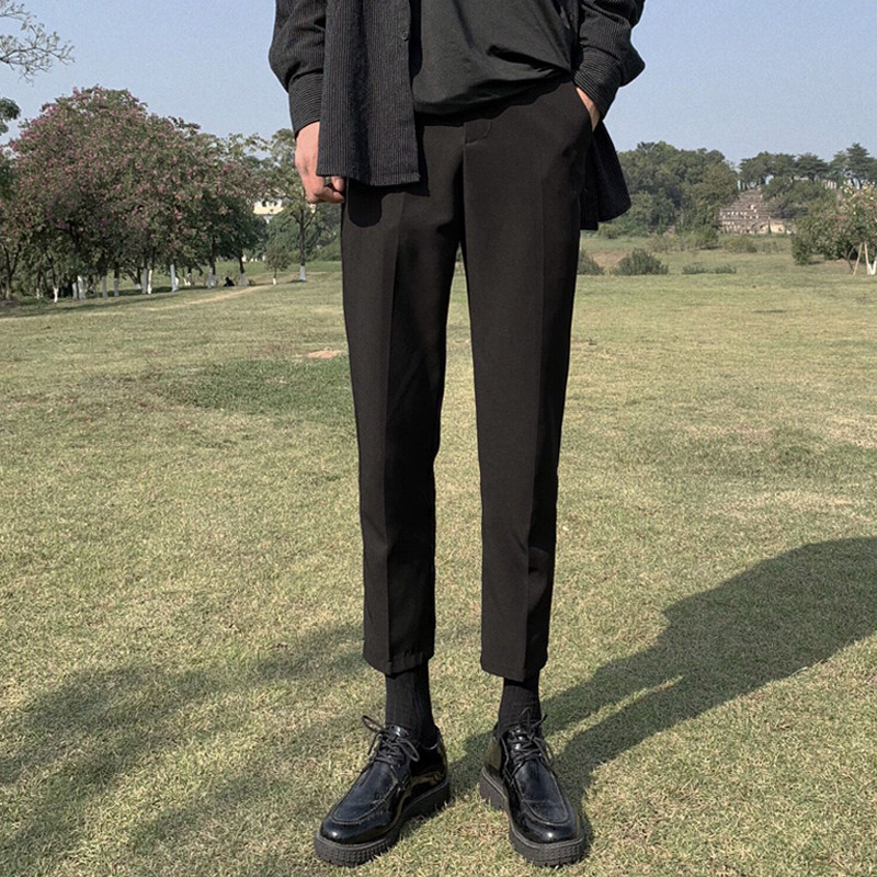 春夏季九分裤男直筒宽松休闲裤垂坠感西裤子男韩版潮流港风阔腿裤