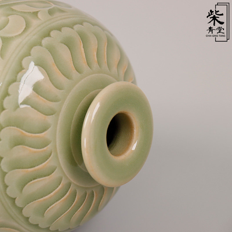耀州窑仿古宋代天青釉梅瓶中y式古典收藏小号客厅摆件花瓶梅瓶