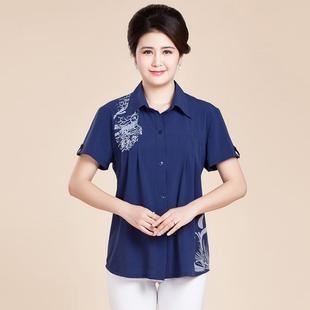 中老年女装夏装短袖上衣宽松加肥加大码t恤200斤胖妈妈装纯棉衬衣