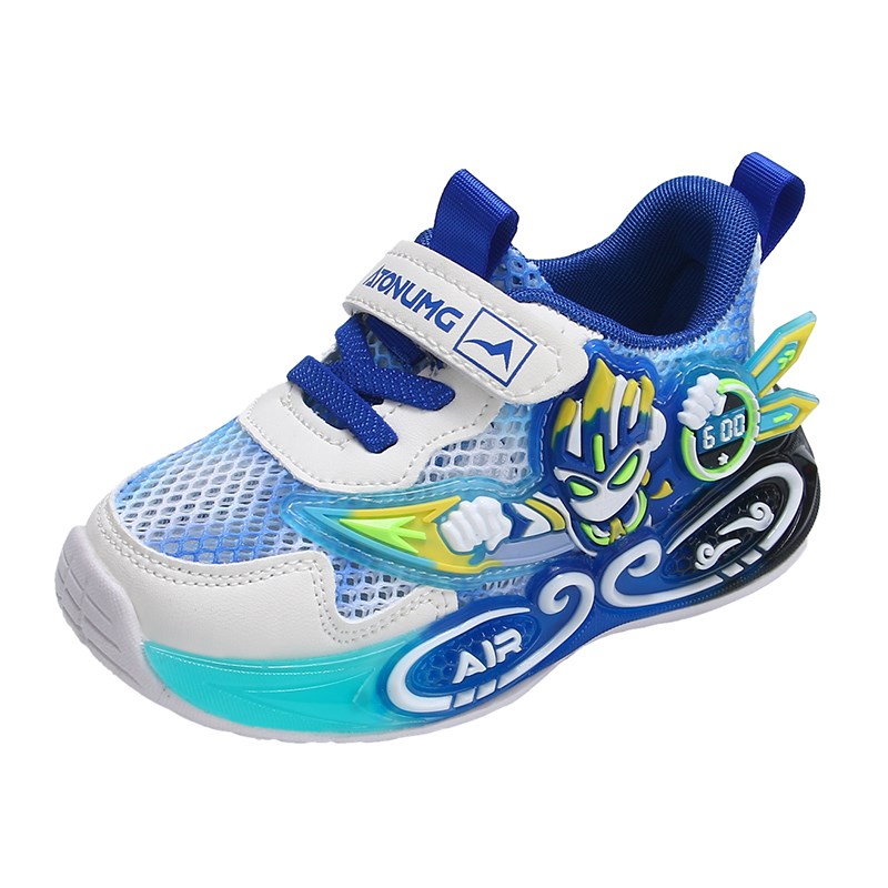 男宝单网鞋男童发光n鞋夏季透气男孩亮灯鞋软底闪灯鞋儿童镂空网