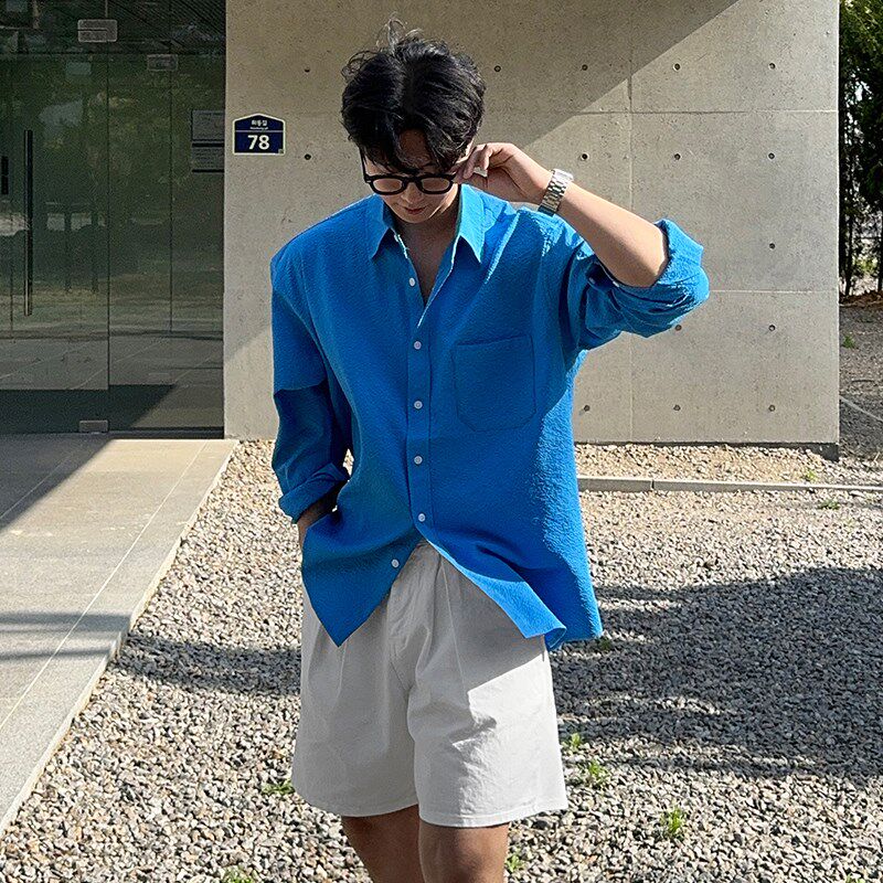 长袖衬衫男白色韩版潮流休闲w宽松三亚度假风沙滩男款高级感衬衣