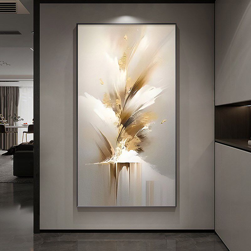 金色抽象玄关画装饰画现代简约正对门走廊K尽头挂画竖版高级感壁