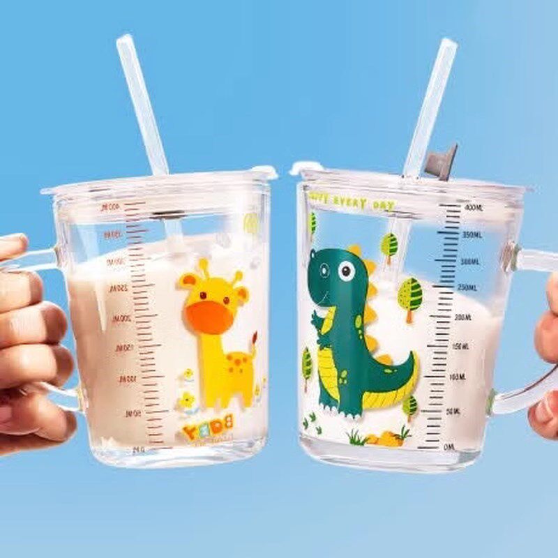 2个网红带刻度吸管玻璃杯水杯奶茶儿童牛奶果汁大人可爱玻璃新款