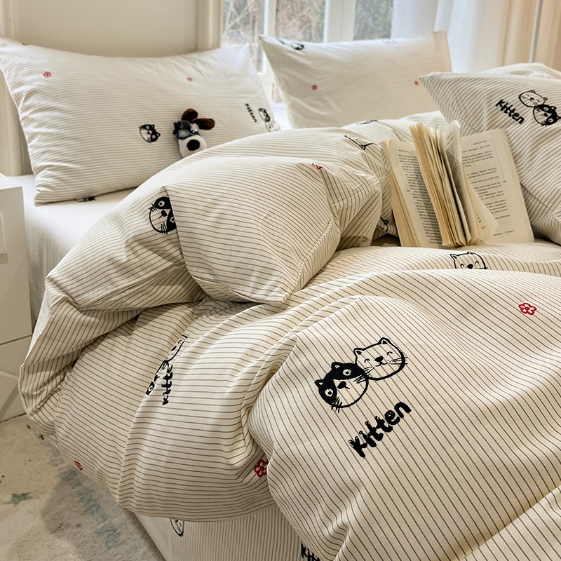 可爱猫咪纯棉被套单件100全棉150x200x230cm单人被罩儿童单独被单