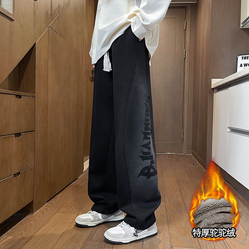 秋冬季新款长裤子男生青少年运动休闲直筒宽松阔腿卫裤男装学生士