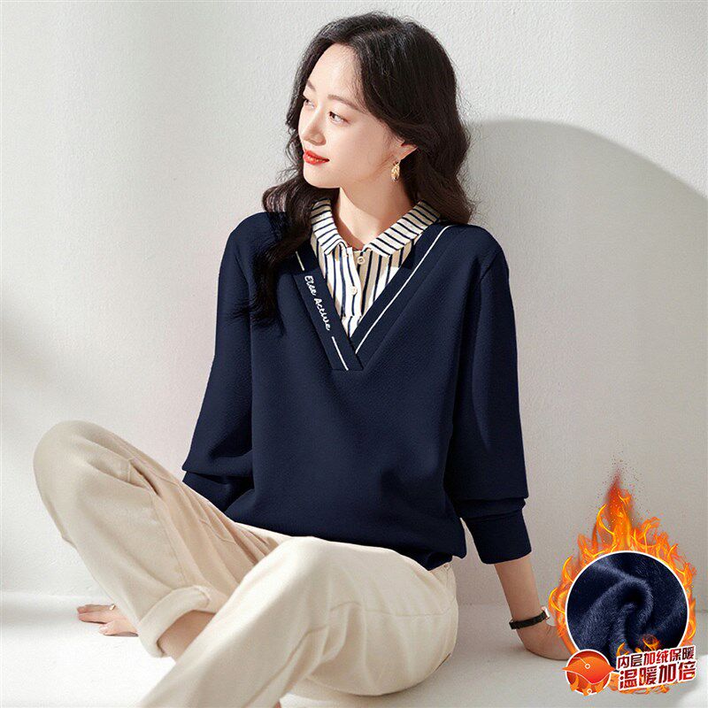 假两件卫衣女秋冬加绒2025新款时尚洋派女装翻领加厚保暖上衣外套