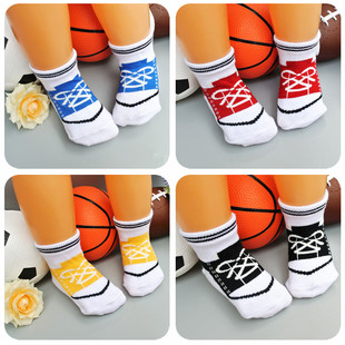 婴幼儿2双装真鞋带仿运动鞋袜假木屐拖鞋春秋夏防滑宝宝造型袜子