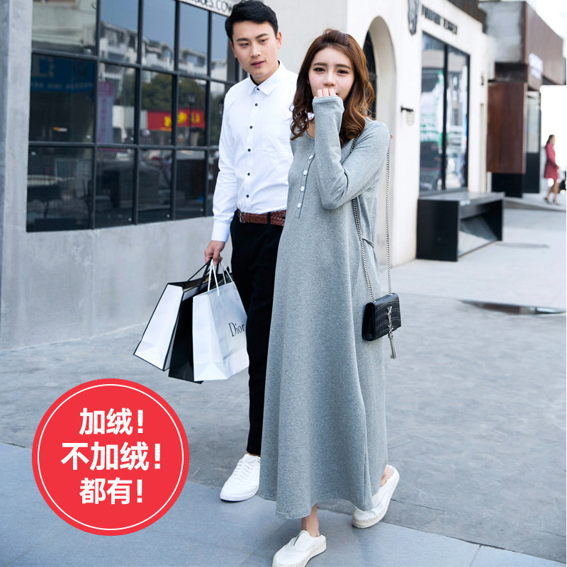 孕妇连衣裙秋装大码上衣2021秋冬加绒长裙孕妈长袖哺乳裙辣妈个性