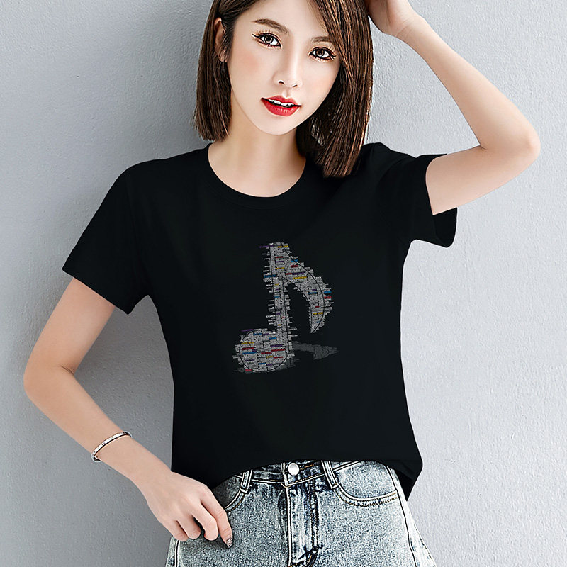 黑色纯棉修身短袖t恤女夏季新款圆领时尚洋气显瘦百搭打底体恤衫