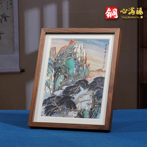 铜雕画《雪霁图-桌面》客厅办y公室桌面装饰画摆台 送领导礼物乔
