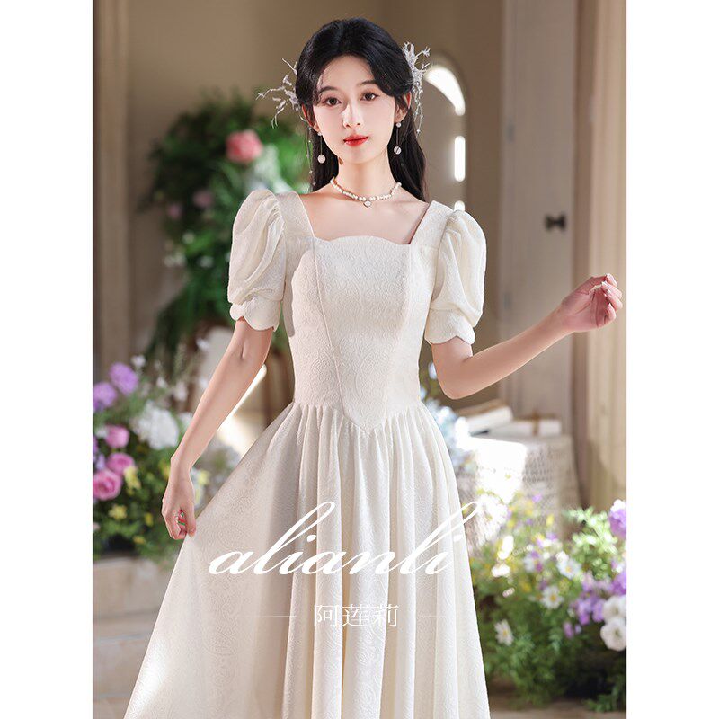 晚礼服高级感轻奢小众高端白色绝美领证小个子白裙18岁成人礼女孩