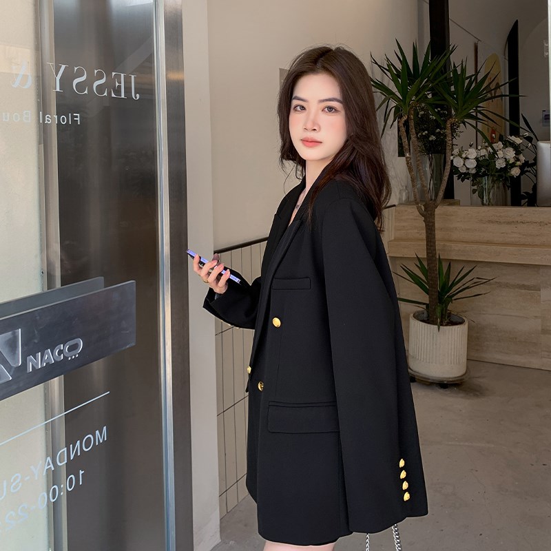 黑色高端西装外套女2025新款春季高级感韩版休闲西服女宽松职业装