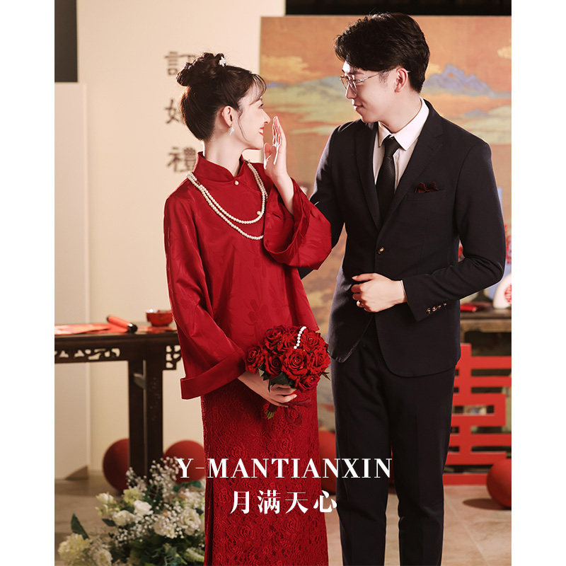 红色敬酒服新娘2024新款夏季新中式订婚礼服套装高级感结婚旗袍女