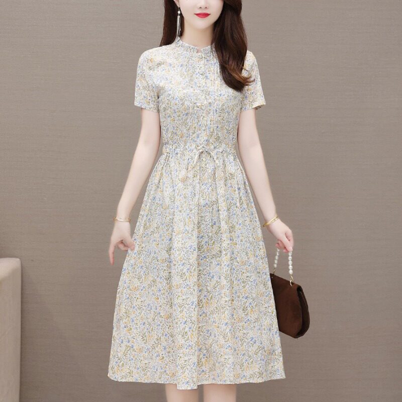 宽松碎花棉麻连衣裙女2025夏季新款女装高端中年妈妈文艺雪纺裙子