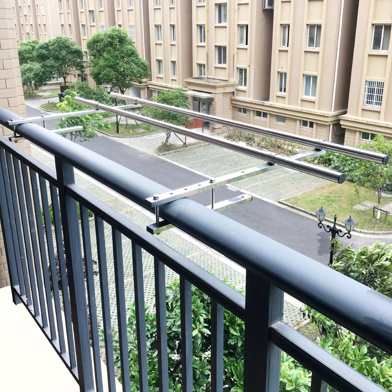 304不锈钢高层k护栏晾衣架免打孔晾衣杆阳台外置挂晒衣杆凉衣神器