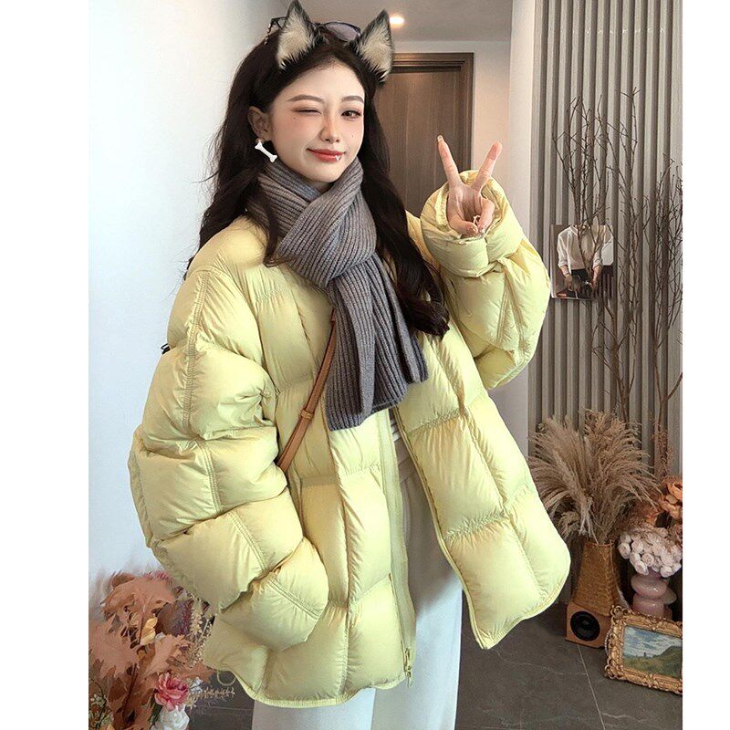 韩版时尚泡芙龟背方格羽绒棉服女2025冬季新款宽松保暖短款面包服