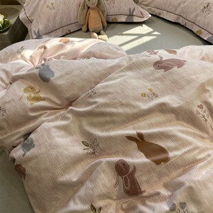 少女心粉嫩小兔叽磨毛童趣四件套1.5m1L.8米秋冬保暖加厚宿舍