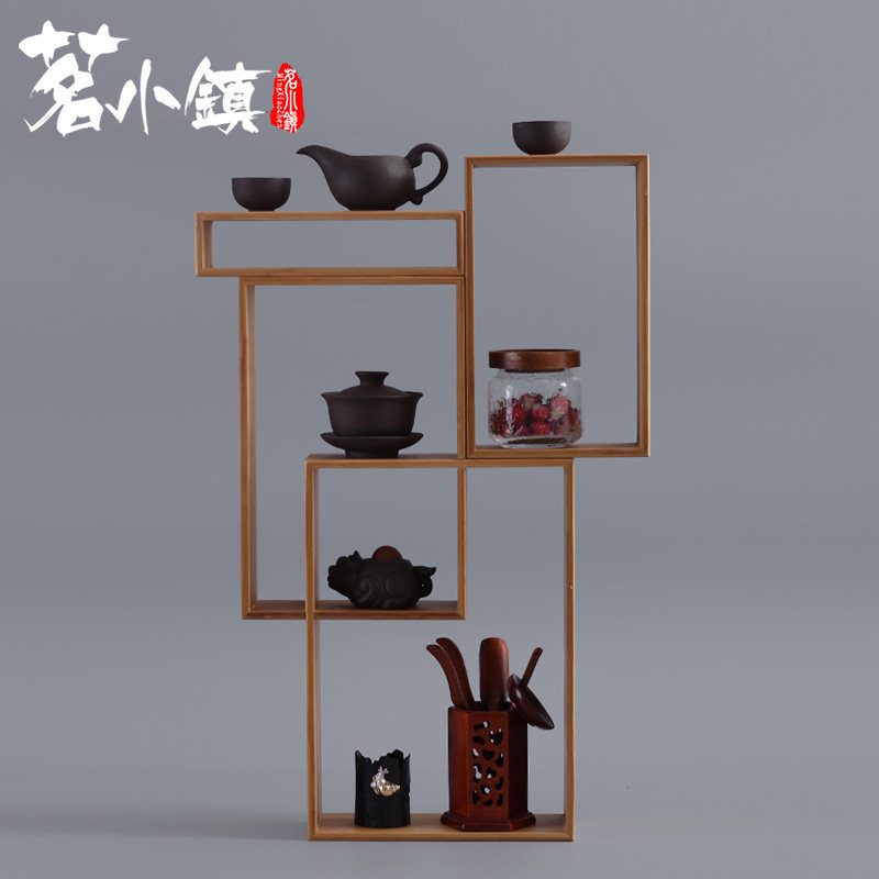 博古架日式竹制茶柜实木茶壶茶杯架杯托摆件展柜茶具X收纳架多宝