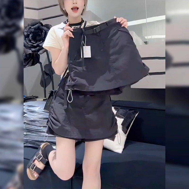 运动工装短裤女夏季新款大码胖mm梨形身材小个子高腰显瘦a字裙裤