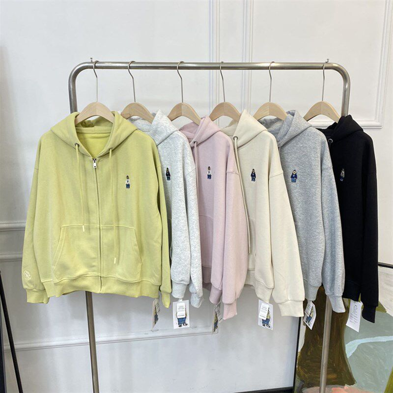 M1 自制女士春装棉拉链外套 春秋女装纯色宽松连帽卫衣