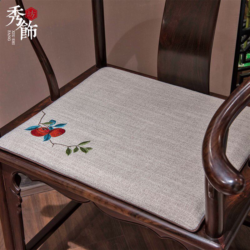 中式椅垫红木沙发坐垫古典实木椅子棉麻垫子圈椅茶椅餐椅座垫定做
