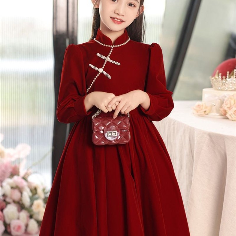 拜年服女童连衣裙秋冬2025新款小女孩洋气公主裙加绒加厚旗袍裙子