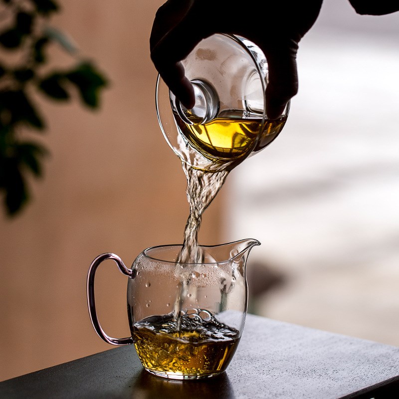 加厚玻璃绿茶盖碗泡茶杯日式透明手抓壶耐L热不烫手单个带盖茶盏