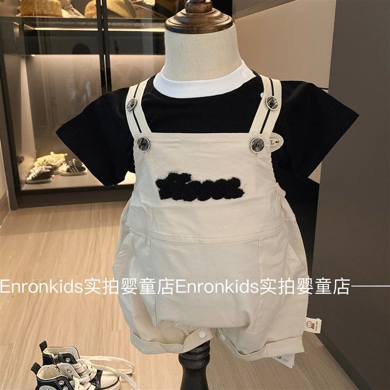 韩版新款婴儿连体衣夏季男宝宝背带裤套装薄款短袖时髦周岁外出服
