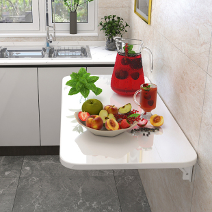 挂墙折叠桌d置物架50宽靠墙桌墙上饭台可折叠家用饭桌白色钢琴烤