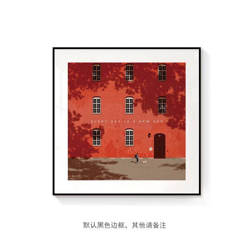 意式极简风卡纸装裱画高t级感红色建筑小众艺术餐厅客厅卧室挂画