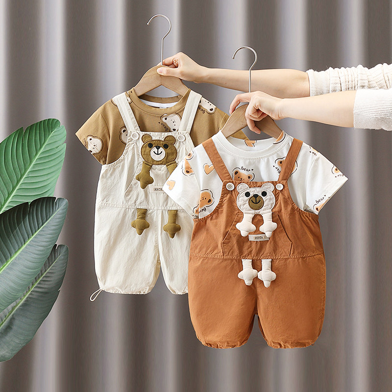 男童夏季套装儿童夏季新款时髦短袖背带裤两件套宝宝夏装薄款童装