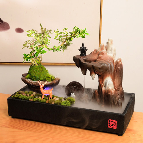 新中式客厅招财j流水生财摆件玄关落地桌面假山喷泉瀑布微景观装