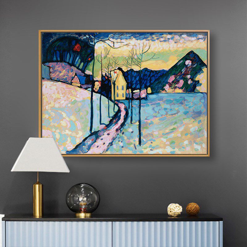 餐厅装饰画康定i斯基冬日风景现代简约抽象壁画沙发客厅玄关挂画