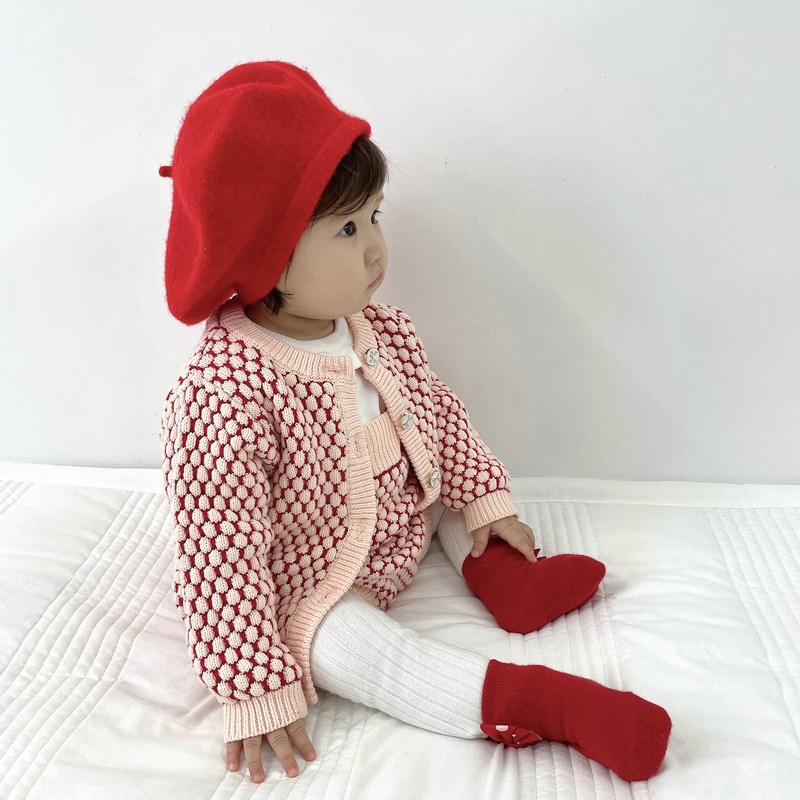 秋冬季婴儿衣服婴幼童女宝宝针织套装外套背带三角哈衣爬服两件套
