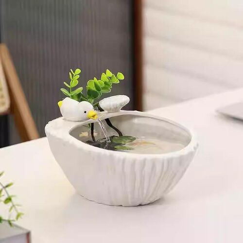 陶瓷鱼缸开心可爱鸭子自动循环流水摆件办K公桌面客厅玄关招财饮