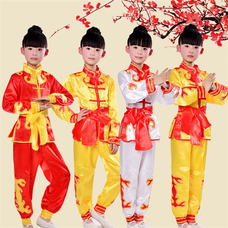 新款儿童武术表演服装练功服幼儿长袖功夫演出服儿童腰鼓服太极服