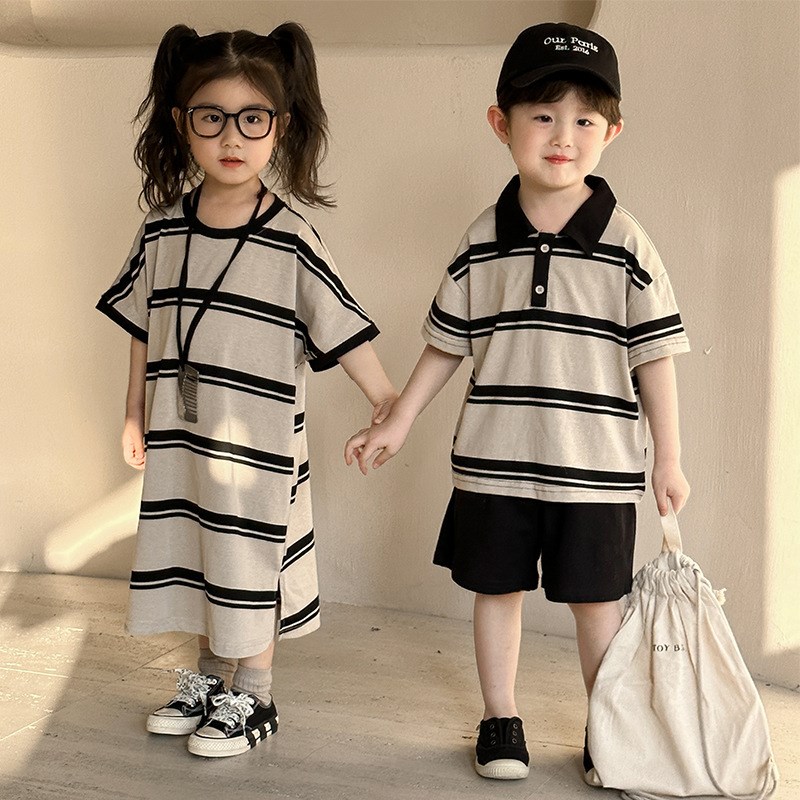 2025新款儿童夏季套装男童宝宝休闲夏装洋气女童连衣裙姐弟兄妹装