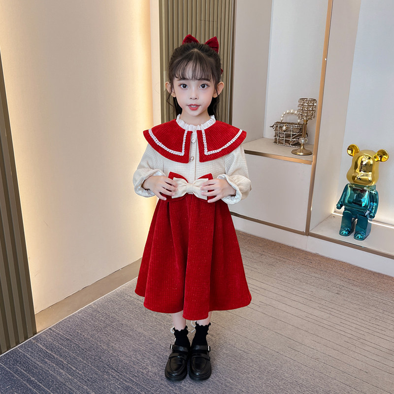 女童洋装秋款2023新款小女孩洋派时髦儿童套装秋冬季韩版公主裙子