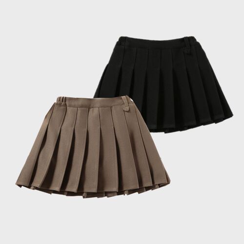 秋冬季女童装卡其色毛呢百褶裙半身裙儿童高腰短裙学院风2023新款