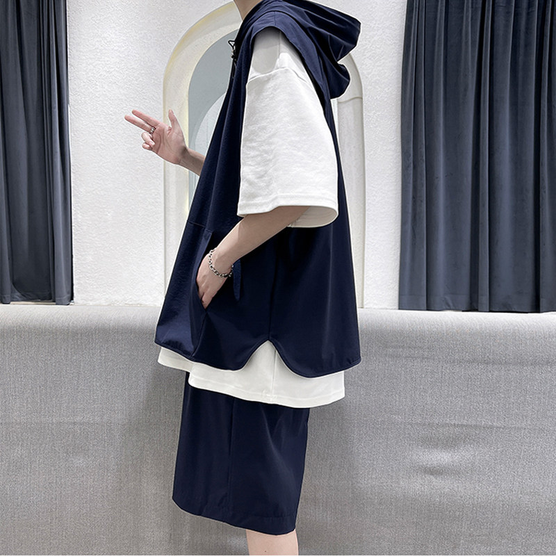 男生酷帅穿搭套装夏装青少年短袖t恤男夏季2024新初中生运动背心