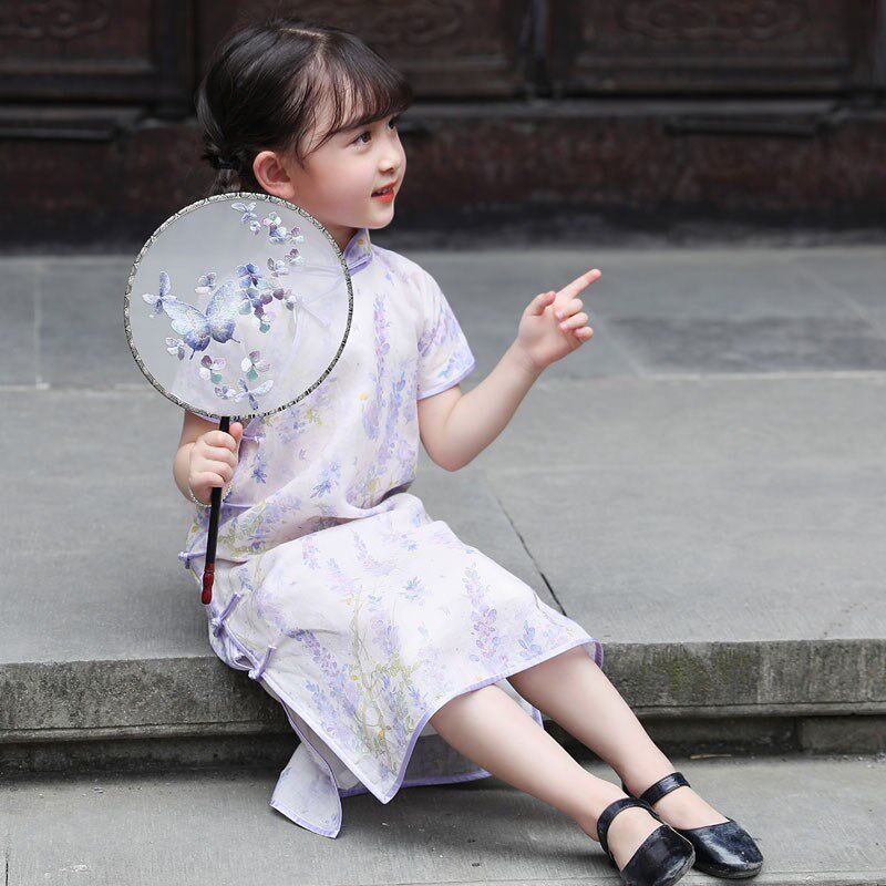 全开襟真丝包边儿童旗袍女春夏夏季民国风民国装女童夏女宝中国风