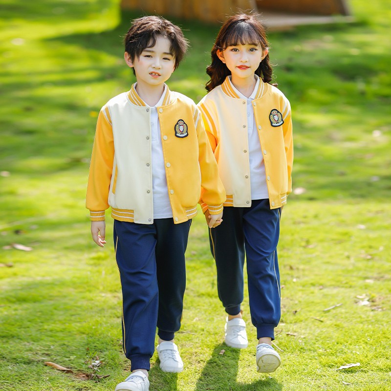 幼儿园园服秋装棒球服黄色套装小学生班服三件套春秋季校服一年级