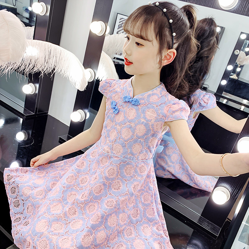 女童夏装连衣裙2021新款儿童装汉服女孩夏季洋气网红蕾丝旗袍裙子