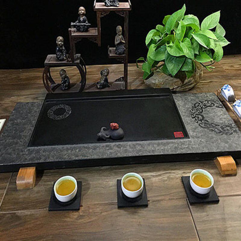 古将茶庄天e然乌金石茶台现代简约排水中式手工家用茶具小型茶盘